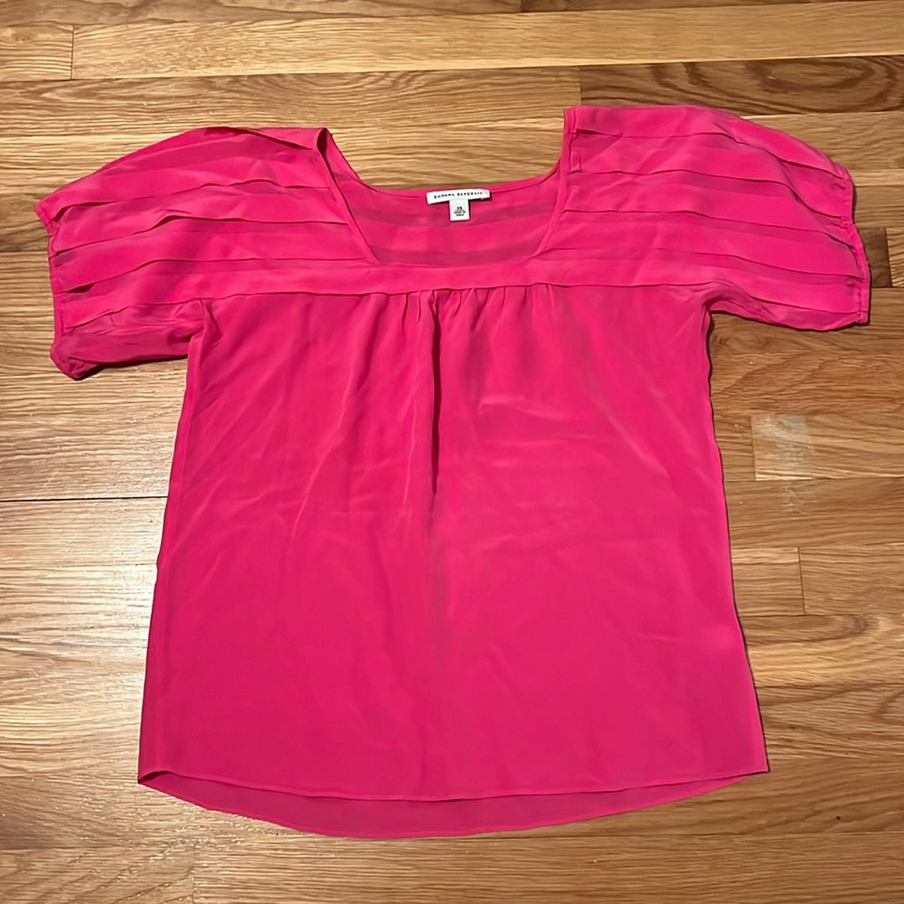Banana Republic Womens Silk Blouse Short Sleeve Top Pink Size XS